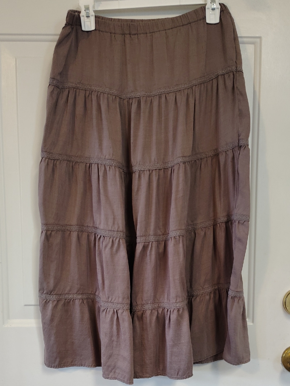 Garnet Hill Tiered Maxi Skirt in Brown